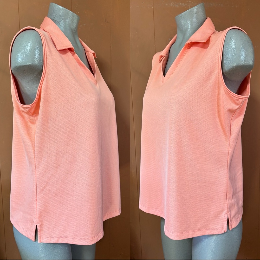 Lady Hagen Peach Sleeveless Collared Top L - Picture 2 of 9